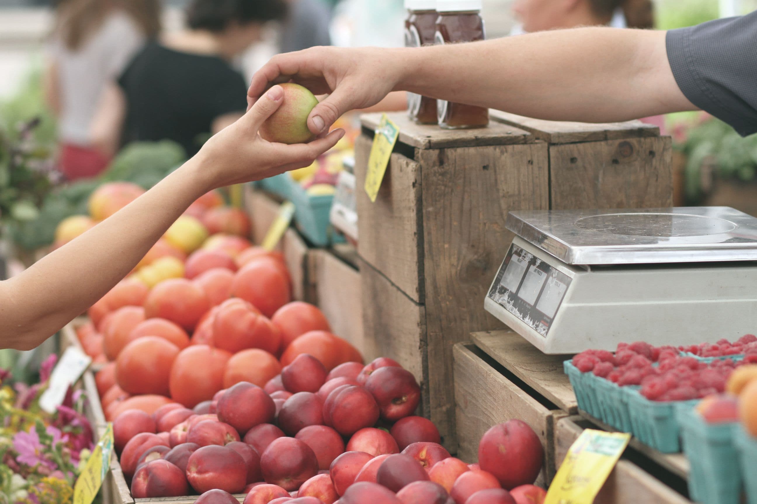 handing an apple across the counter handing an apple across the counter